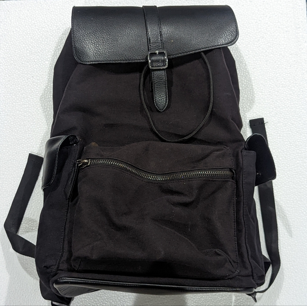 Old Navy Canvas and Faux Leather Black Backpack
